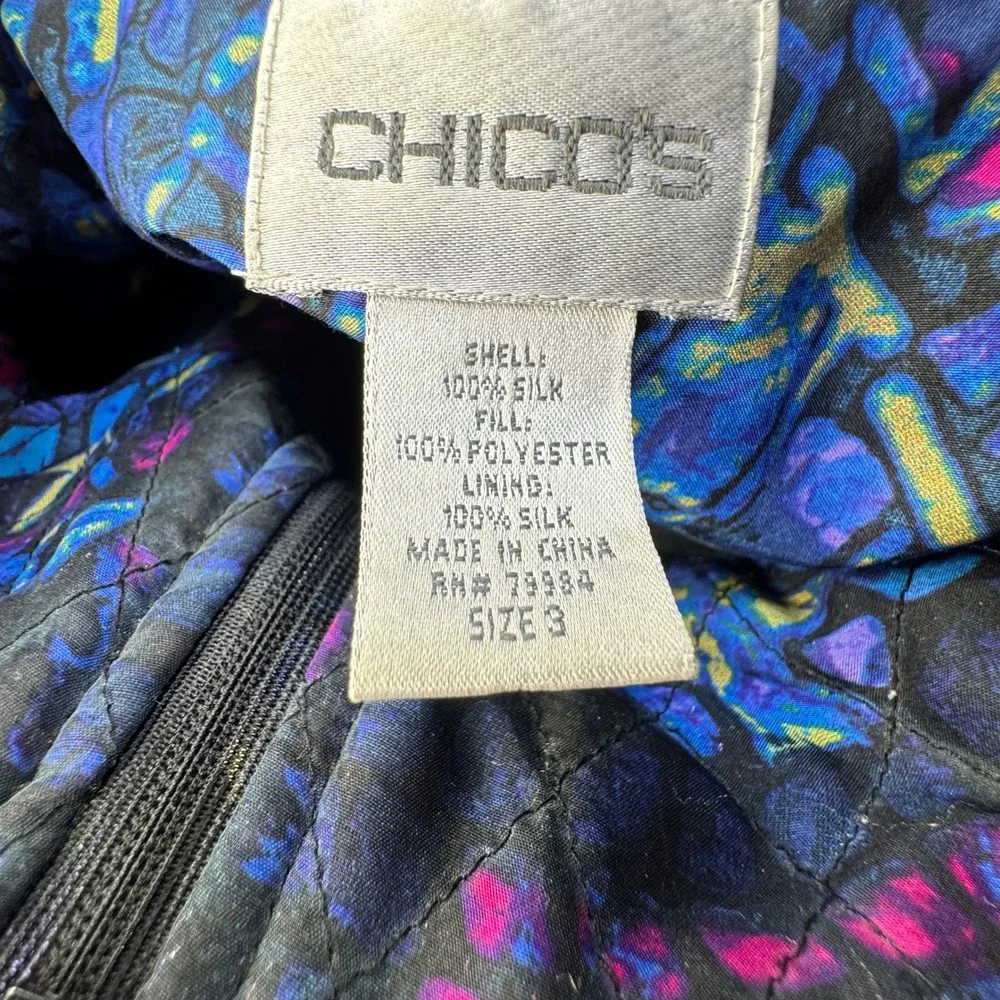 Chico's 3 Quilted Silk Bomber Jacket Women Size XL Full Zip Art to Wear Eclectic - Picture 4 of 12